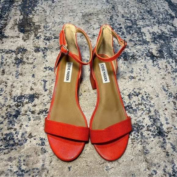 Steve Madden Irenee Orange Chunky Heel Strappy Sandals Size 8.5W - Picture 4 of 10